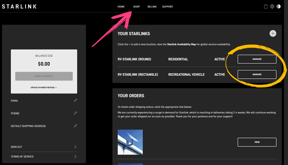 Starlink dashboard