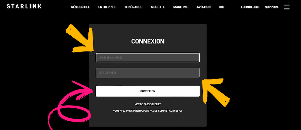 accès au compte Starlink