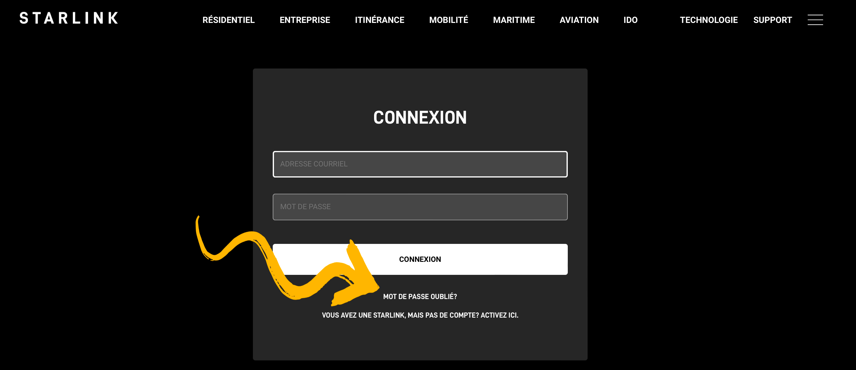 Mot de passe oublié Starlink