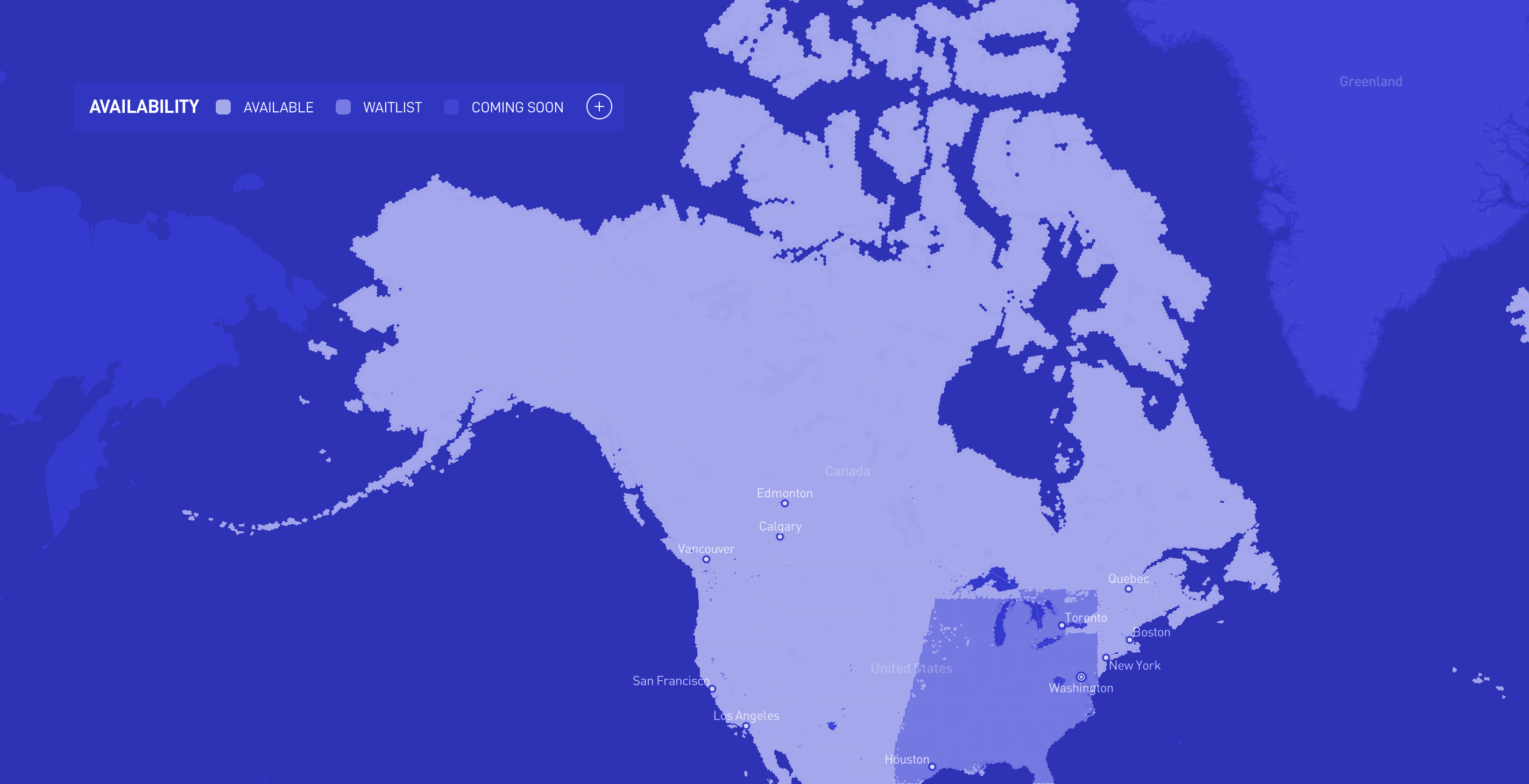 Carte géographique des disponibilités de starlink au Québec