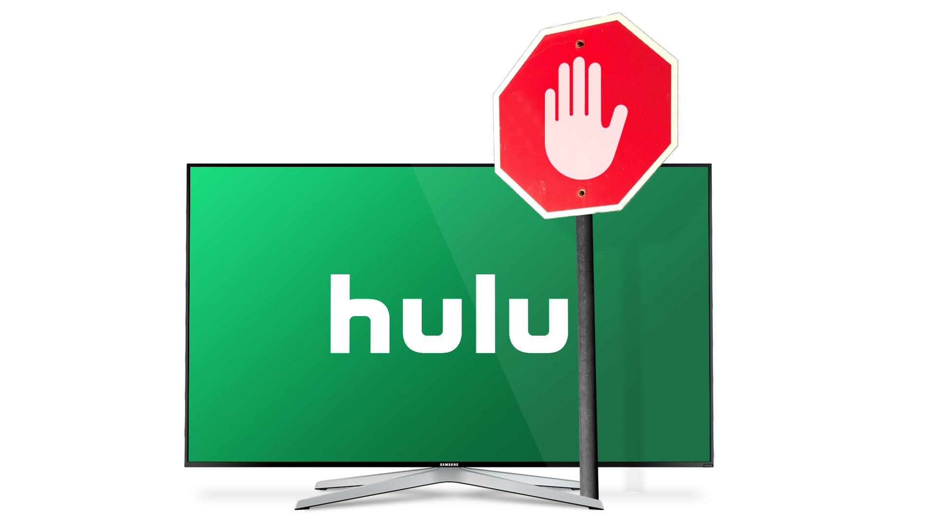 HD TV with Hulu Ad Blocker stop sign